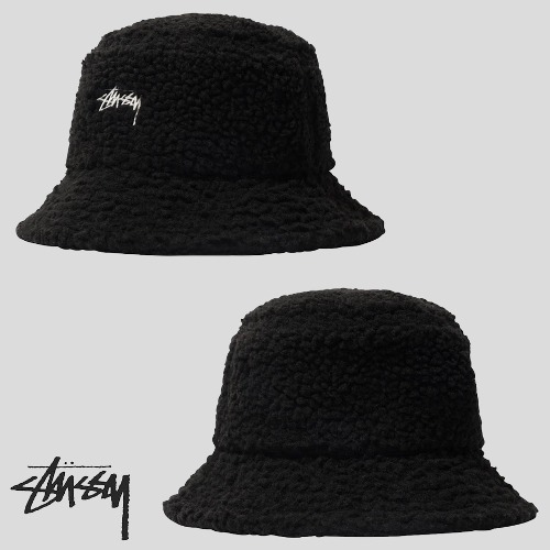 [STUSSY] 黑色 BOA绒布 SERPA 斗式帽子 新商品 L/XL STUSSY SHERPA BUXKET HAT 黑色 SIZEL/XL