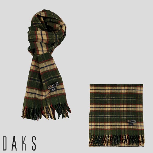 Daks Khaki Beige Tartan Check Cashmere Wool Blended muffler scarf