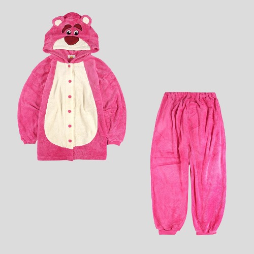 [DISNEY] DISNEY TOYSTORY 亮粉红色 白色 小熊 BOA绒布 绒布 帽子 睡衣 睡衣 SET UP L