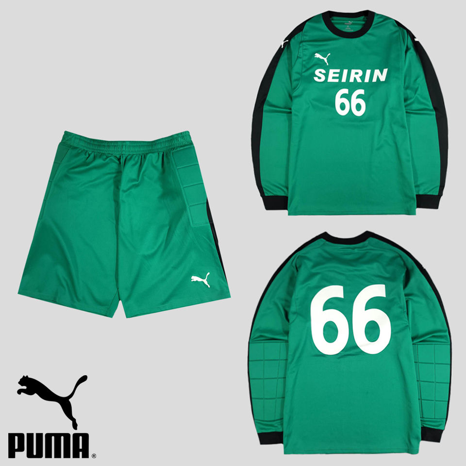 Puma Puma Green White Black Side Line Number 66 Printed Soccer Goalkeeper Long-Sleeved T-Shirt Long-Sleeved Jersey Banding Shorts Half Pants Set-up 2XL