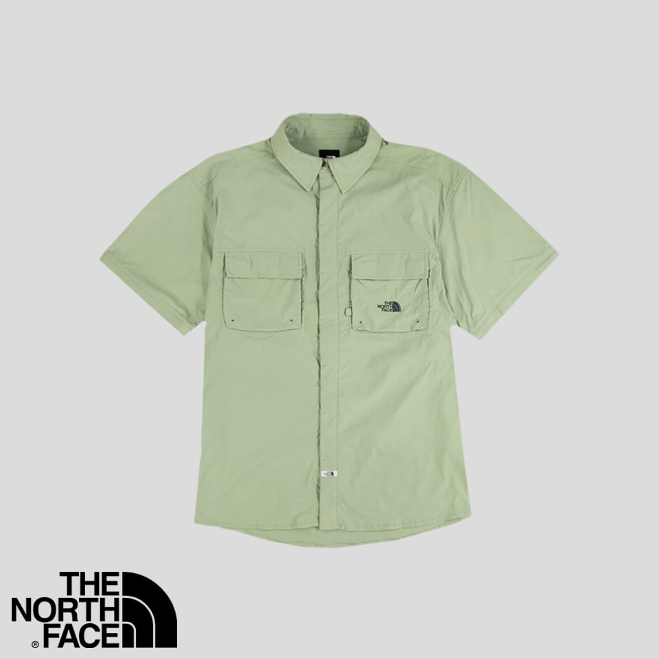 [Northface] FESTACHIO 绿色 双口袋 隐藏扣子 UTILITY 户外 氨纶 短袖 短袖衬衣 XL