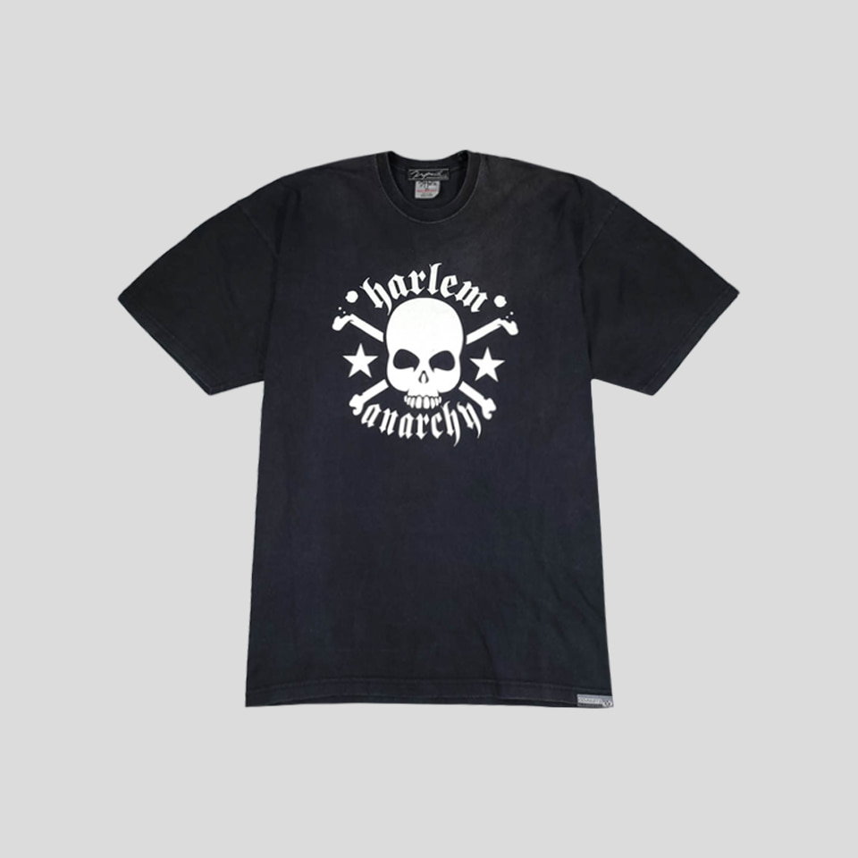 SHAKA 피그먼트 블랙 화이트 스컬 해골 Y2K 프린팅 오버핏 코튼100 반팔 티셔츠 MADE IN USA 2XL