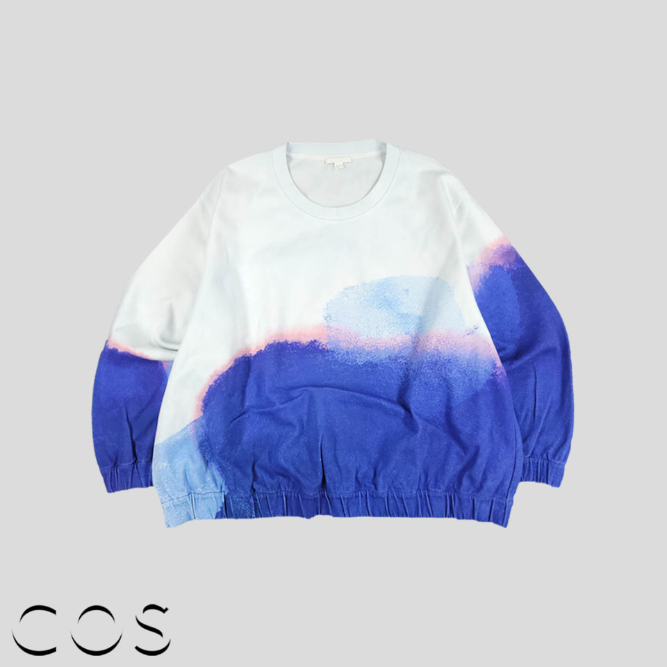 COS 코스 스카이 블루 블루 핑크 타이다이 코튼 혼방 오버핏 맨투맨 티셔츠 XL