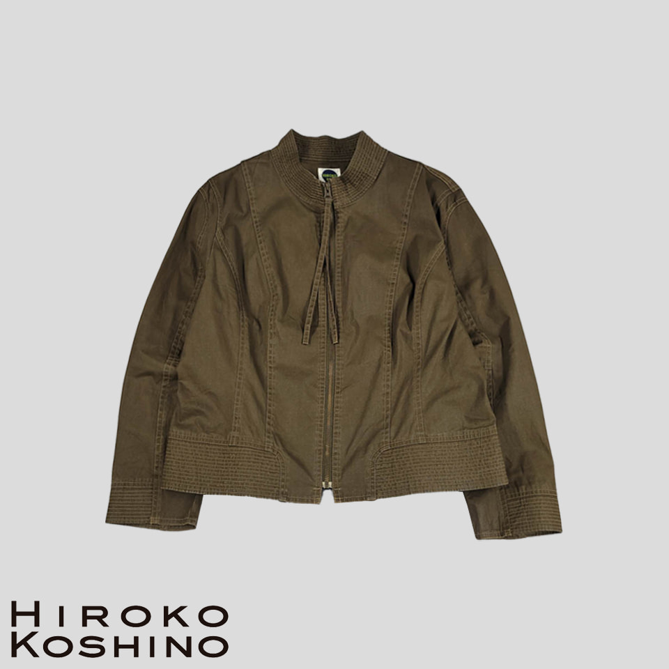 HIROKO BIS 히로코비스 히로코 코시노 피그먼트 브라운 코튼100 Y2K 하이넥 집업 자켓 WOMANS M