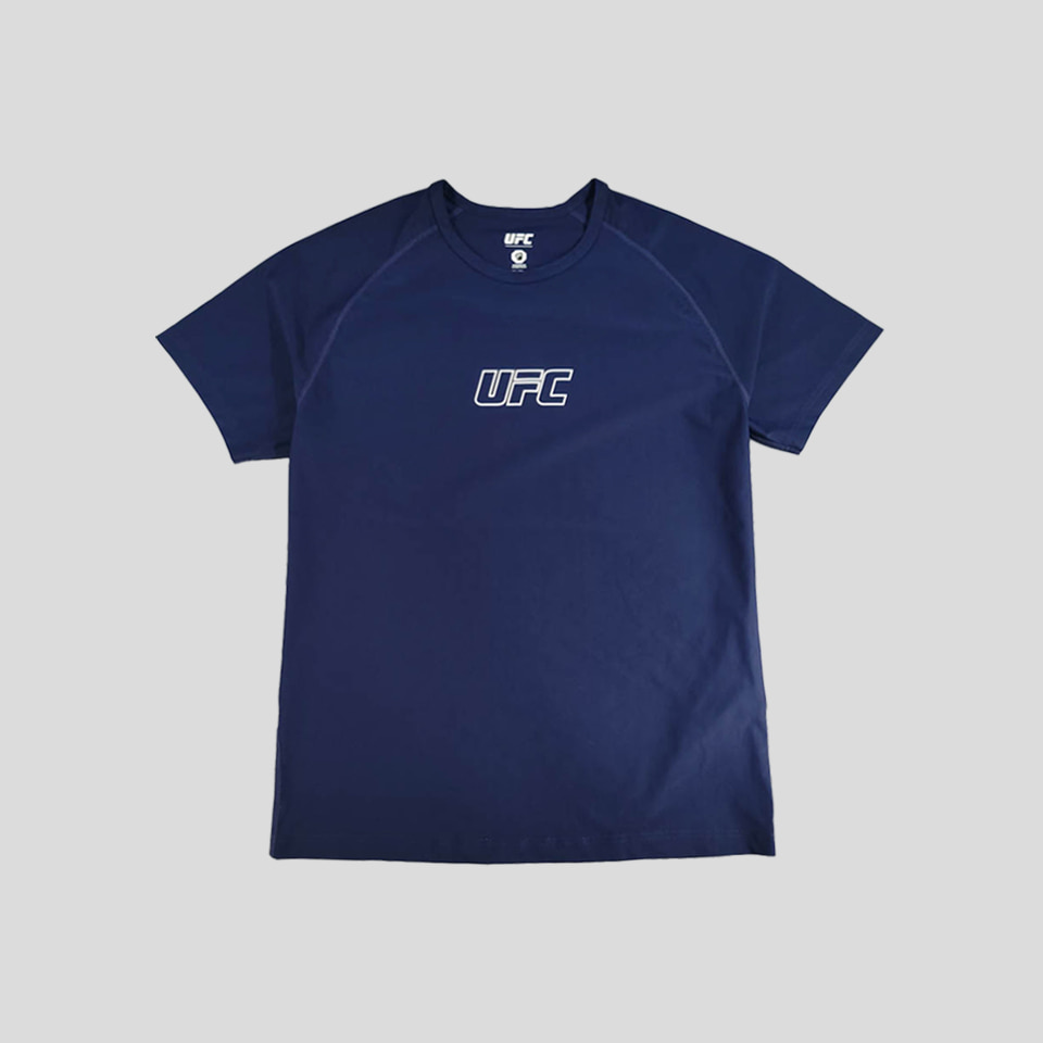UFC 딥네이비 화이트 미드 프린팅 나일론 폴리 혼방 땀복 기능성 반팔 티셔츠 L