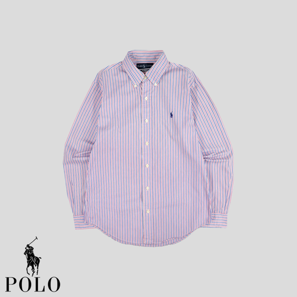 폴로랄프로렌 블루 화이트 핑크 스트라이프 네이비포니 커스텀핏 캐주얼 버튼다운 남방 셔츠  S-M